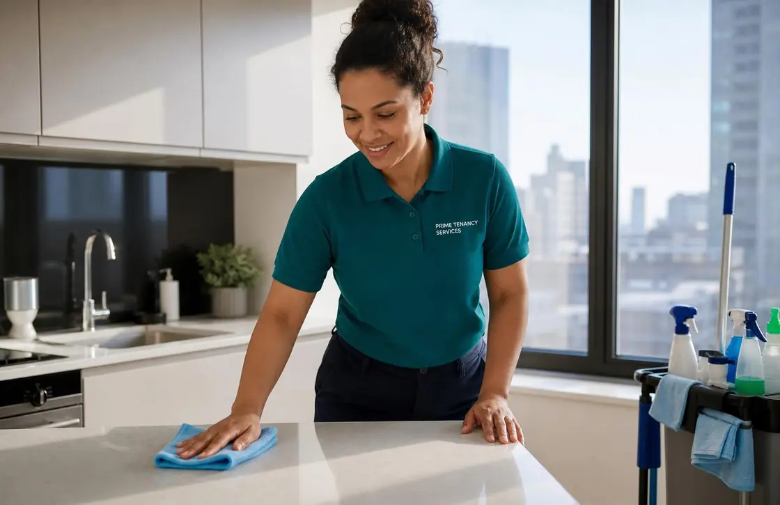 Prime Tenancy Services cleaner completing an end of tenancy clean in a London flat