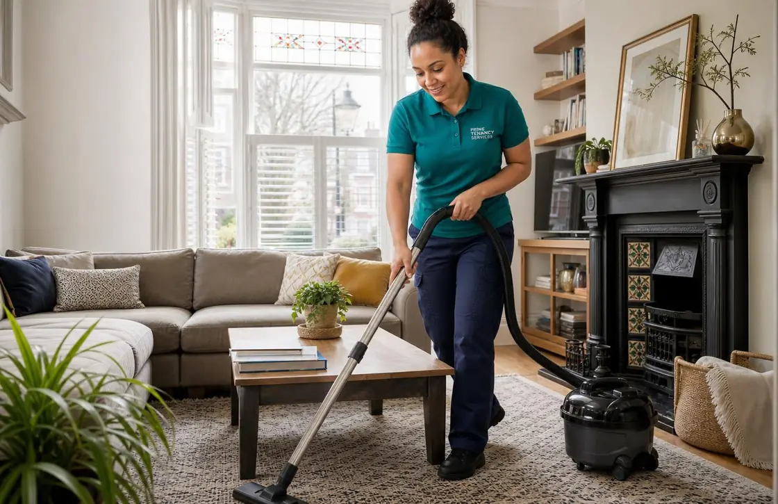 Prime Tenancy Services cleaner vacuuming a London family home