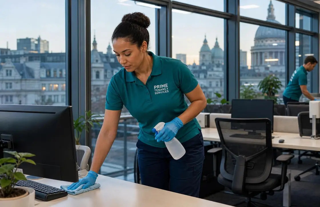 Prime Tenancy Services staff cleaning a modern London office